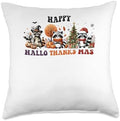 halloween thanksgiving christmas happy hallothanksmas Throw Pillow by Unknown