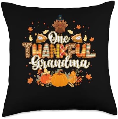 One Thankful Grandma Autumn Grandma Thanksgiving One Thankful Fall Leaves Autumn Grandma Thanksgiving Throw Pillow, 18x18, Multicolor by Unknown