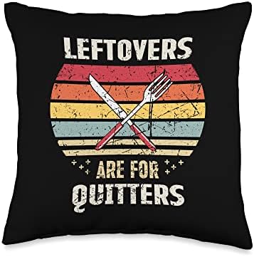 Leftovers Are For Quitters Funny Retro Thanksgiving Vintage Throw Pillow by Unknown