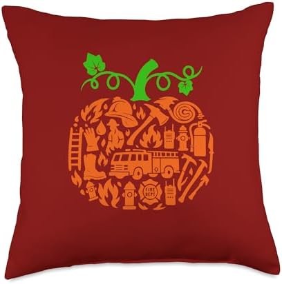 Firefighter Tools Pumpkin Shape Thanksgiving Autumn Job Team Throw Pillow by Unknown