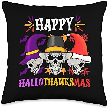 Halloween Thanksgiving Christmas Funny Happy HalloThanksMas Throw Pillow by Unknown