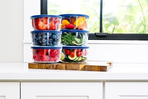 12-Piece Glass Food Storage Containers Set (6 Containers + 6 BPA-Free Lids) | 4-Cup, Leakproof | Microwave, Freezer, Oven & Dishwasher Safe | Ideal for Meal Prep & Pantry Organization, Blue