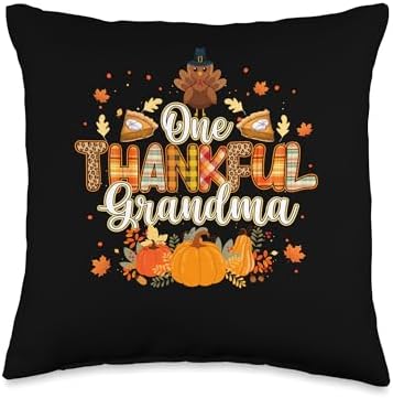 One Thankful Grandma Autumn Grandma Thanksgiving One Thankful Fall Leaves Autumn Grandma Thanksgiving Throw Pillow, 16x16, Multicolor by Unknown