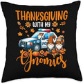 Thanksgiving With My Gnomies Three Gnomes Driving Police Car Throw Pillow by Unknown