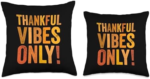 Thanksgiving Apparel by eleventeez Thankful Vibes Only Cute Thanksgiving Turkey Vintage Throw Pillow, 18x18, Multicolor - Image 3