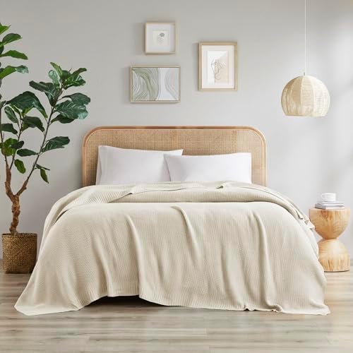 INK+IVY Bree Knit All Season Blanket Lightweight for Summer, King, Ivory | Ultra Soft, Acrylic, Breathable Fabric for Bed or Couch, OEKO-TEX Certified