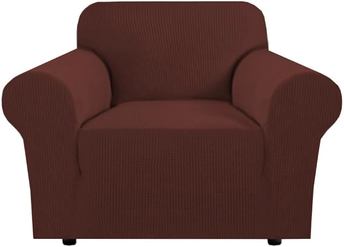 H.VERSAILTEX Stretch Chair Slipcover Sofa Cover Furniture Protector Cover High Spandex Small Checks Knitted Jacquard Sofa Cover Chair Covers for Living Room (Armchair 31"-40", Burnt Brick)