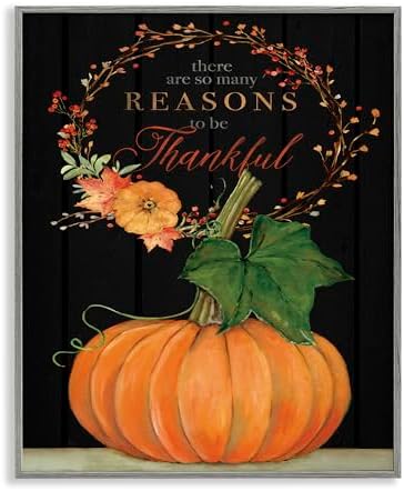 Thankful Pumpkin Thanksgiving Typography, 11 x 14 Inch Framed Giclée Print by StupellIndustries
