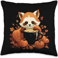 Red Panda Autumn Thanksgiving Halloween Kawaii Red Panda Pumpkin Spice Latte Fall Thanksgiving Halloween Throw Pillow, 16x16, Multicolor by Unknown