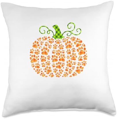 Dog Paws Pumpkin Shape Thanksgiving Dog Owner Lover Farmer Throw Pillow by Unknown
