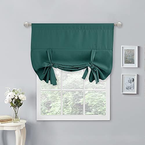NICETOWN Roman Curtains for Kitchen - Blackout Tie Up Curtains Window Treatment Valance Adjustable Rod Pocket Balloon Shades for Bathroom Christmas, 1 Panel, 40 inches W x 54 inches L, Hunter Green by NICETOWN