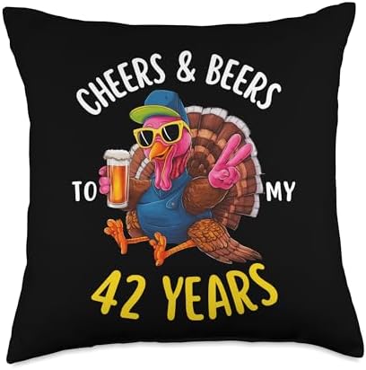 Cheers And Beers To My 42 th Thanksgiving Turkey 42 Years Throw Pillow by Unknown