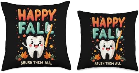Happy Fall Brush Them All Autumn Dental Thanksgiving Tooth Throw Pillow - Image 3