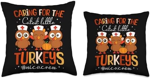 Caring for The Cutest Little Turkeys NICU Crew Thanksgiving Throw Pillow - Image 3