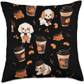 Dog Puppy Pumpkin Spice Latte Autumn Pattern Thanksgiving Throw Pillow by Unknown