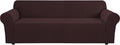 H.VERSAILTEX Stretch Couch Covers for Sofa 1 Piece Slipcovers for Couches and Sofas 3 Seater Couch Cover Feature Thick Checked Jacquard Fabric with Elastic Bottom(Large Sofa 90"-100" Wide, Chocolate)