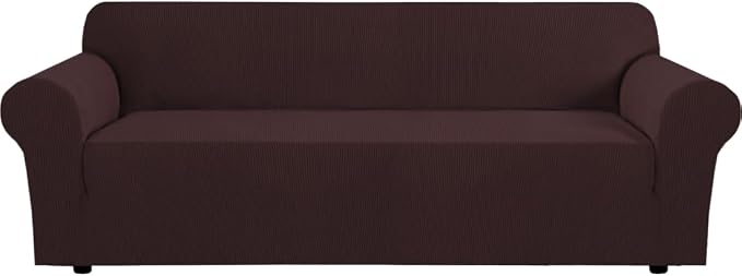 H.VERSAILTEX Stretch Oversized Sofa Cover 1 Piece Sofa Slipcovers for Living Room Feature Thick Checked Jacquard Fabric with Elastic Bottom, Sofa X-Large - Chocolate