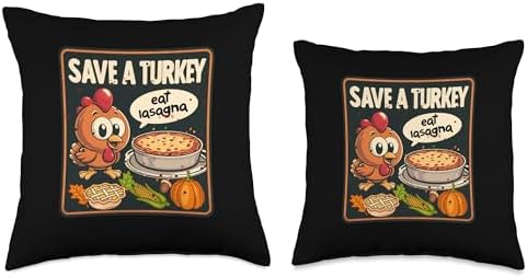 Save Turkey Eat Lasagna Funny Thanksgiving Turkey Vegan Throw Pillow - Image 3