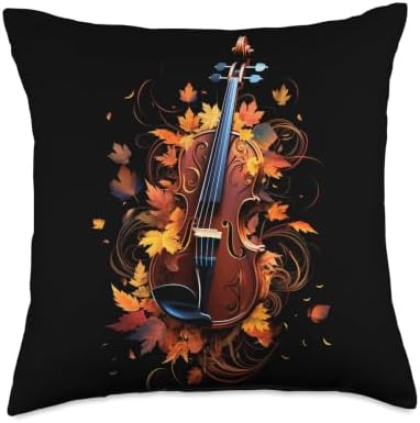 Violin Player Autumn Autumn Leaves Thanksgiving Throw Pillow by Unknown
