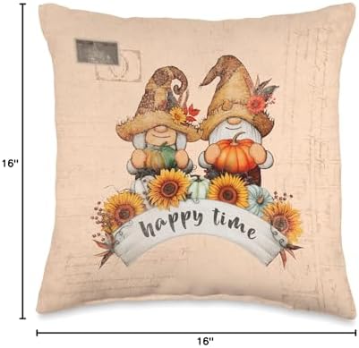 Thanksgiving, autumn fall gnomes with pumpkins, Vintage Throw Pillow - Image 4
