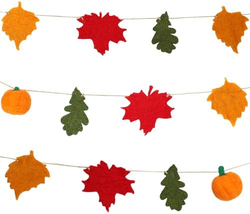 Talking Tables 6.5ft Thanksgiving Fall Indoor Decorations Garland Wool Leaf Garland for Thanksgiving, Halloween, Shelves & Party Décor, Pumpkins and Leaves Home Décor, Handmade by TalkingTables