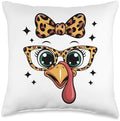 Thanksgiving Turkey Face Leopard Bow Glasses Women Girls Throw Pillow by Unknown