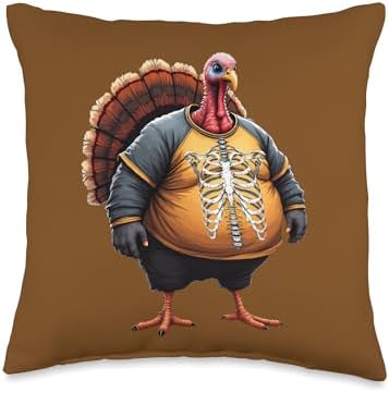 Fat Turkey Wearing Skinny Bones Costume Funny Thanksgiving Throw Pillow by Unknown