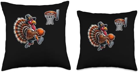 Turkey Thanksgiving Costume Playing Basketball Player Kids Throw Pillow - Image 3