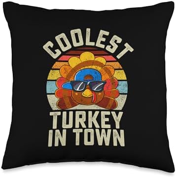 Thanksgiving Boy Girls Toddler Retro Coolest Turkey in Town Throw Pillow by Unknown