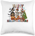 halloween thanksgiving christmas hallothanksmas Skeletons Throw Pillow by Unknown