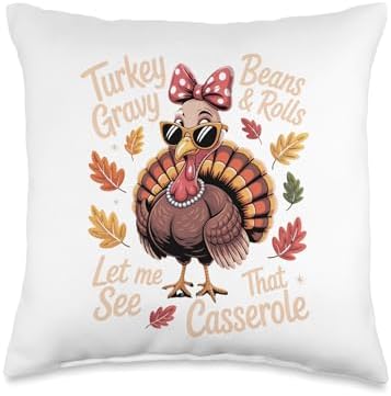 Funny Thanksgiving Turkey Gravy Beans Rolls Casserole Throw Pillow by Unknown