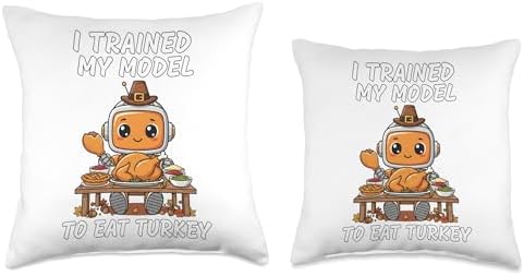 Futuristic Robot Eating Turkey Funny Thanksgiving Day AI Throw Pillow - Image 3