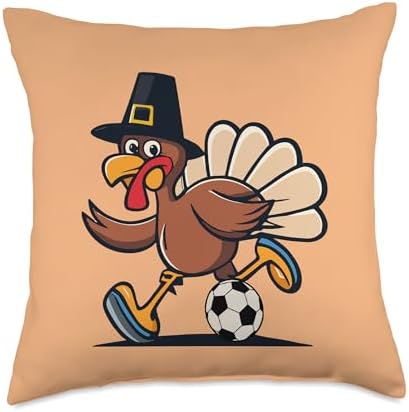 Funny Thanksgiving turkey Playing soccer Ball tees Thanksgiving Turkey Will Soccer Ball Funny Men Boys Kids Throw Pillow, 18x18, Multicolor by Unknown