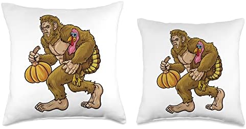 JakesRWild Bigfoot's Thanksgiving Extravaganza: Pumpkins and Turkey Throw Pillow, 18x18, Multicolor - Image 3