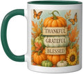 Thankful Grateful Blessed - Fall Pumpkin Family Thanksgiving Ceramic Mug, Dark Green/White, 11oz by Unknown