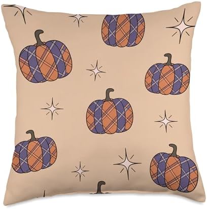 Vintage Fall Season Thanksgiving Cozy Autumn Pumpkin Plaid Throw Pillow by Unknown