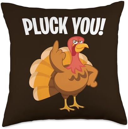 Pluck You Middle Finger Turkey Thanksgiving Dinner Men Women Throw Pillow by Unknown