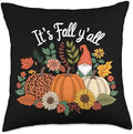 Fall Yall Thanksgiving Sunflower Gnome Funny Leopard Pumpkin Throw Pillow by Unknown