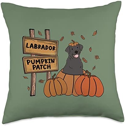 Labrador Pumpkin Patch Dog Lovers Thanksgiving Halloween Throw Pillow by Unknown