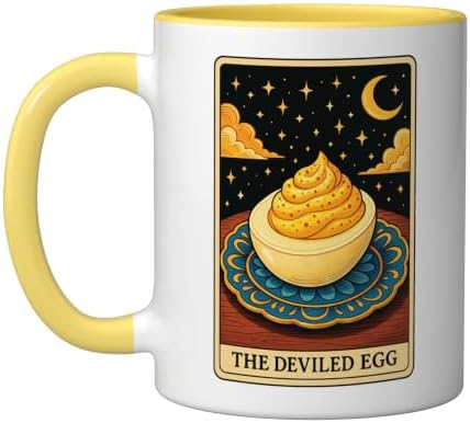 The Deviled Egg Tarot Card Ceramic Mug, Yellow/White, 11oz by Unknown