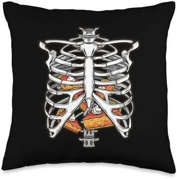 Skeleton Pumpkin Pie Rib Cage X-Ray Halloween Thanksgiving Throw Pillow by Unknown