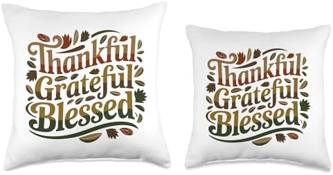 Thankful Grateful Blessed, Friendsgiving Thanksgiving Throw Pillow - Image 3
