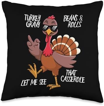Turkey Gravy Beans And Rolls Casserole Funny Thanksgiving Throw Pillow by Unknown