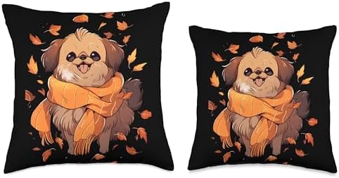 Pekingese Autumn Dog Autumn Leaves Thanksgiving Throw Pillow - Image 3