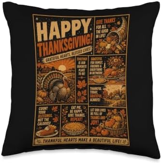 Happy Thanksgiving Grateful Hearts Blessed Lives Throw Pillow by Unknown
