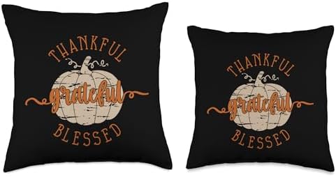 "Thankful Grateful Blessed" Cute Pumpkin Thanksgiving Throw Pillow - Image 3