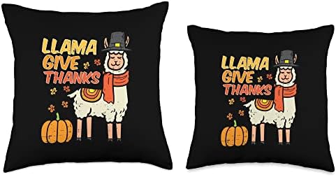 Llama Give Thanks Funny Thanksgiving Animal Men Women Kids Throw Pillow - Image 3