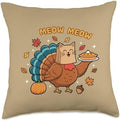 Meow Meow Turkey Cat Thanksgiving Cute Funny Holiday Design Throw Pillow by Unknown