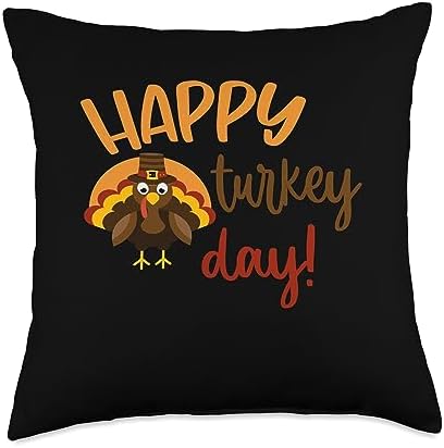 Happy Thanksgiving for Boys Girls Kids Pilgrim Turkey Throw Pillow by Unknown