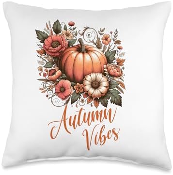 Vintage Autumn Vibes Women Pumpkin Fall Thanksgiving Retro Throw Pillow by Unknown
